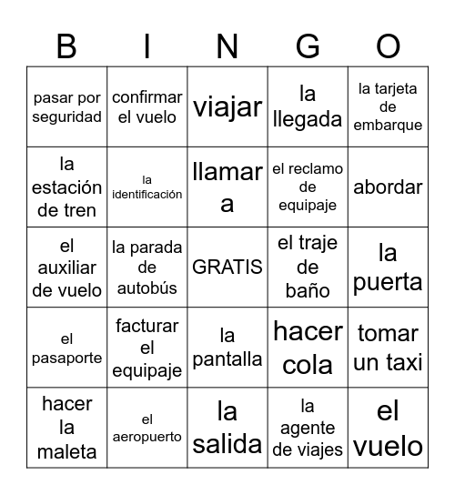 Avancemos 2 U1L1 Bingo Card
