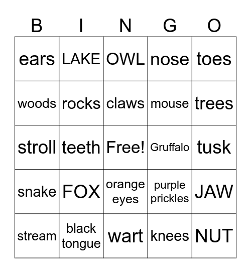 THE GRUFFALO Bingo Card