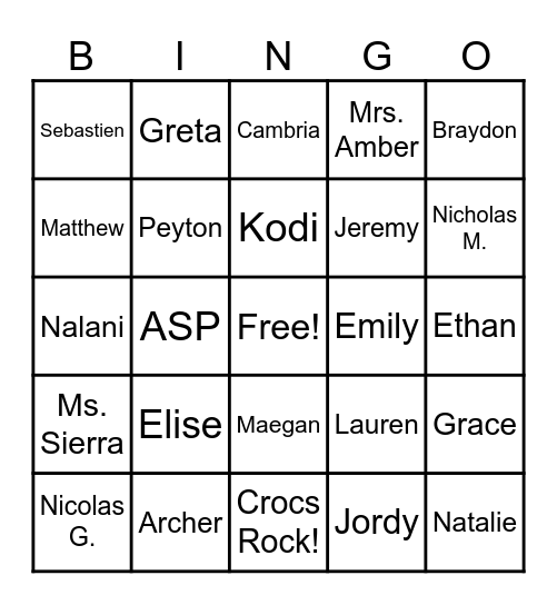 3rd-5th Grade ASP BINGO Card