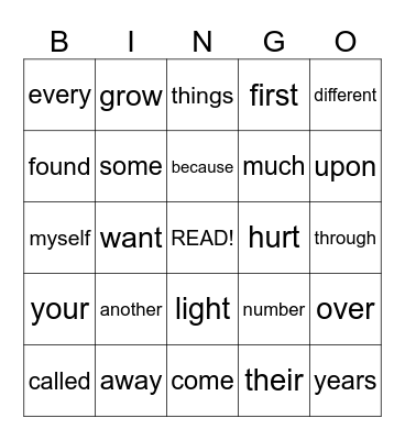 5th Grade Sight Words Bingo Card