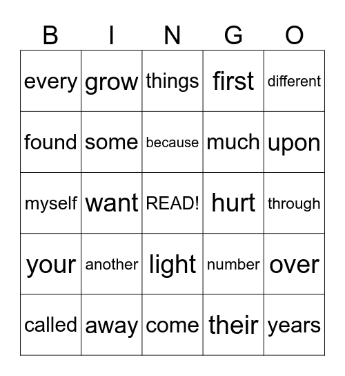 5th Grade Sight Words Bingo Card