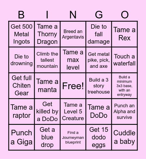 Ark Survival Bingo Card