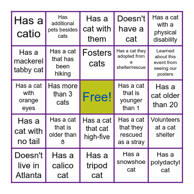 CatChat Atlanta Bingo Card
