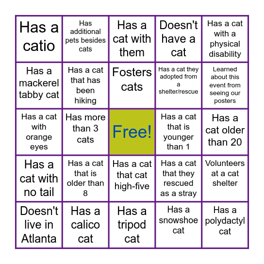 CatChat Atlanta Bingo Card