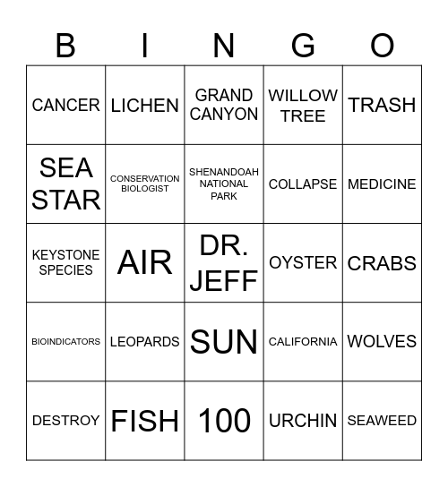 Maintaining Biodiversity Bingo Card