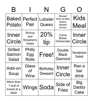 Firebirds Lunch Bingo Card