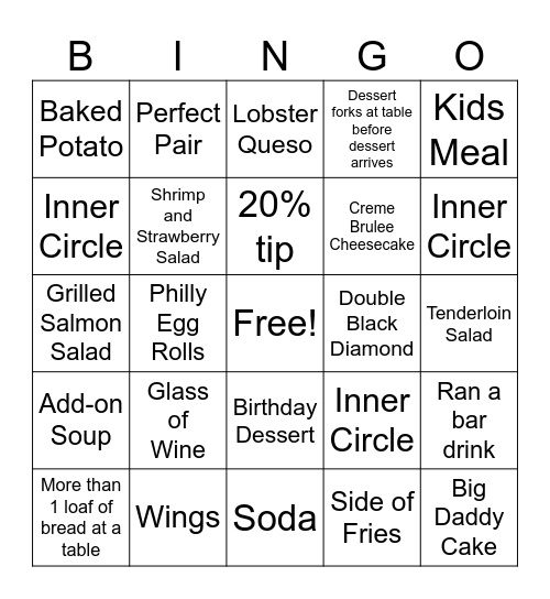 Firebirds Lunch Bingo Card