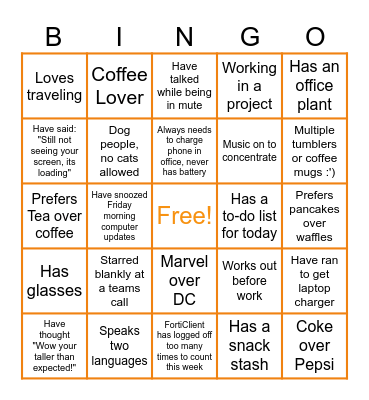 Wow Hybrid Work Bingo Card