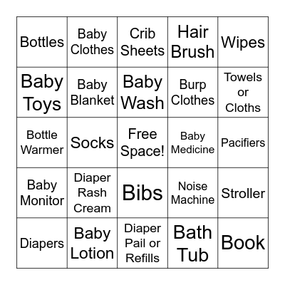 Baby Shower Bingo Card