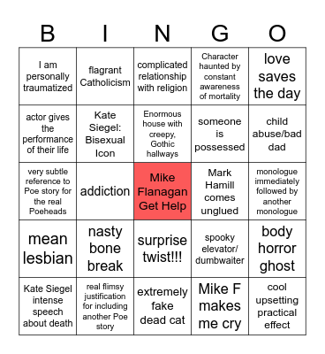 Fall of the House of Usher Bingo Card