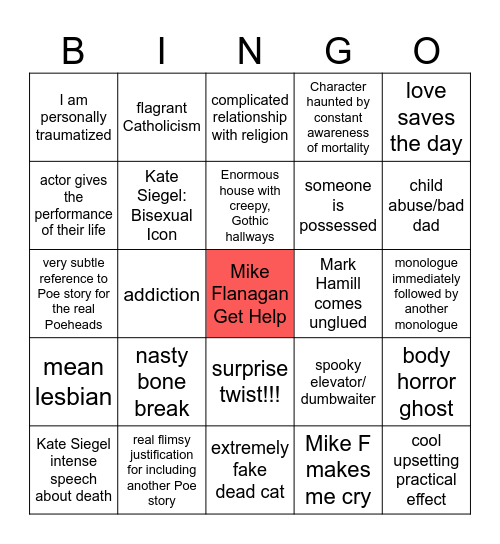 Fall of the House of Usher Bingo Card