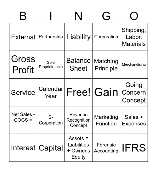 Accounting Bingo Card