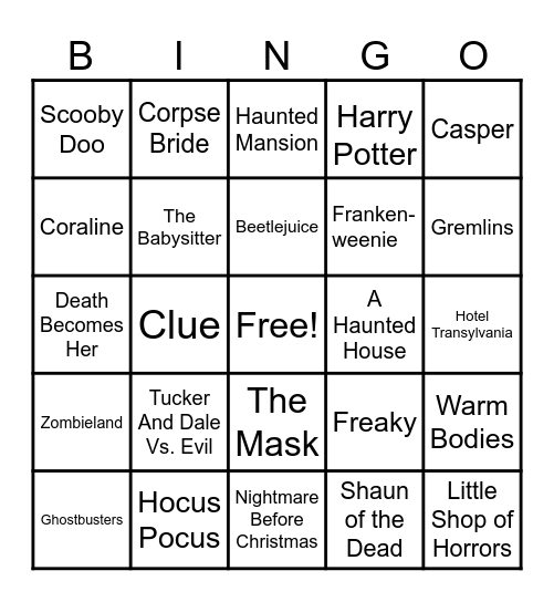 Halloween Comedies Bingo Card