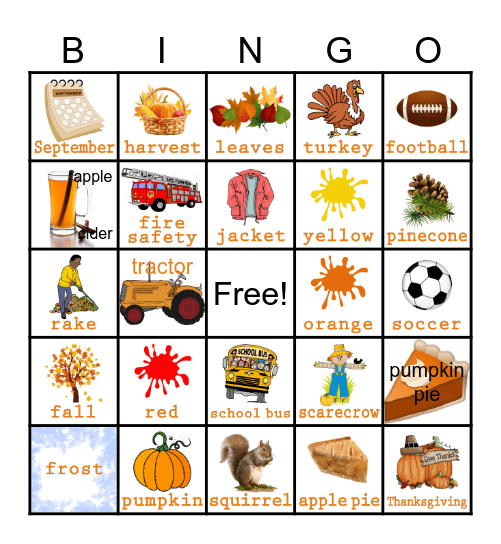 Harvest Bingo Card