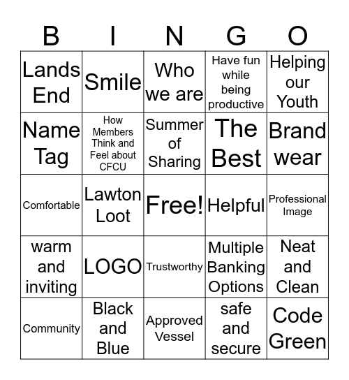 Brand BINGO  Bingo Card