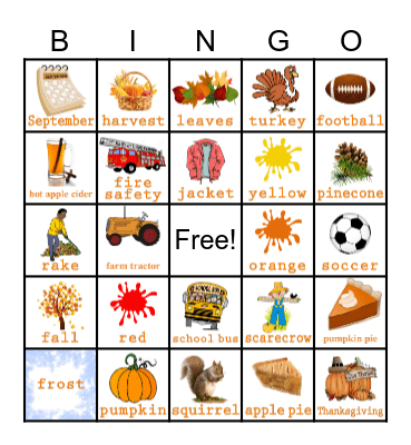 Harvest Bingo Card