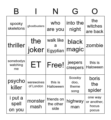 Roads Halloween Bingo Card