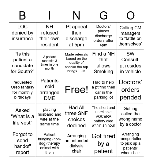 Case Management Week Bingo Card