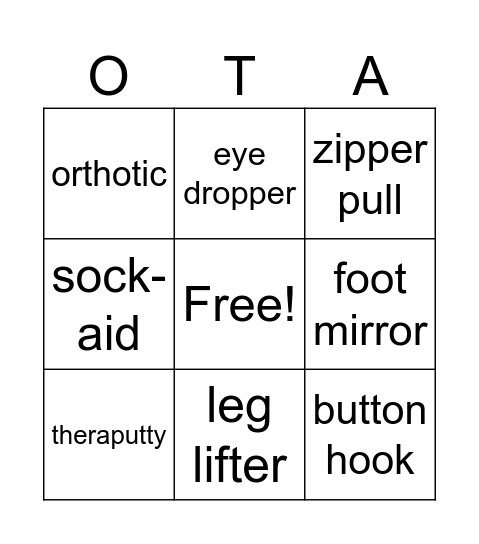 Occupational Therapy Assistant Bingo Card