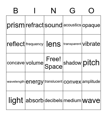 Light & Sound Bingo Card