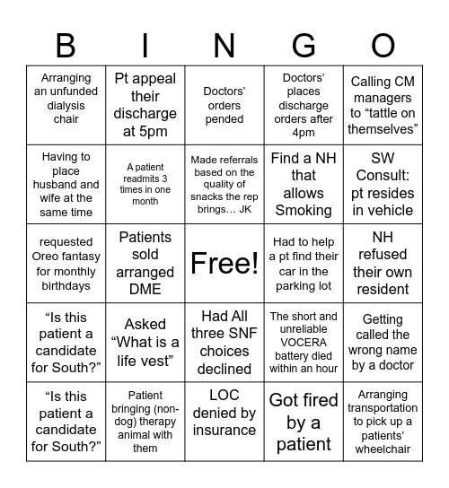 Case Management Week Bingo Card