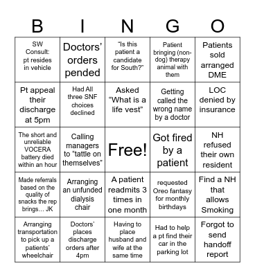 Case Management Week Bingo Card
