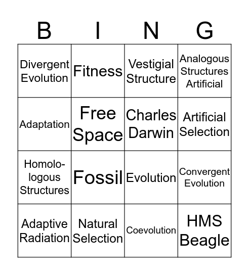 Natural Selection Bingo Card