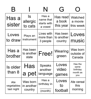 Getting to Know You Bingo Card