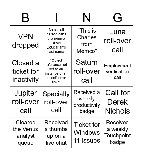 Untitled Bingo Card
