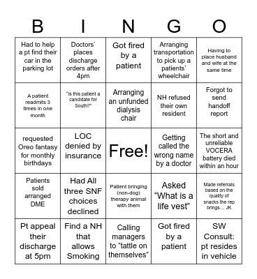 Case Management Week Bingo Card