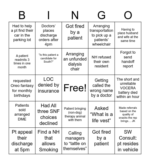 Case Management Week Bingo Card