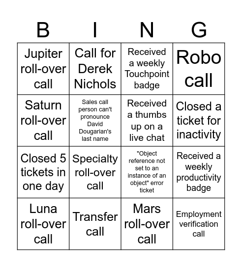 Untitled Bingo Card