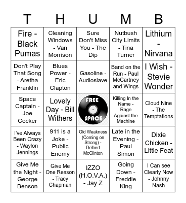 Lou's Favorite Songs Bingo Card