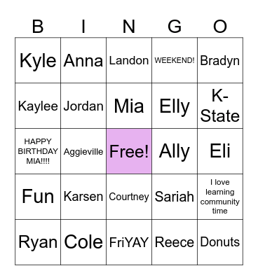 Learning Community !!! Bingo Card