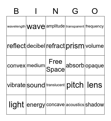 Light & Sound Bingo Card