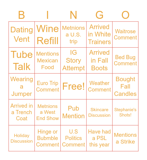 BASIC LONDON Bingo Card