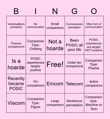 POSIC Things Bingo Card