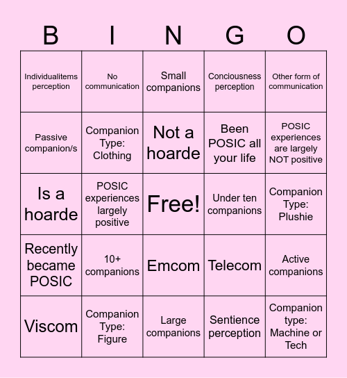 POSIC Things Bingo Card