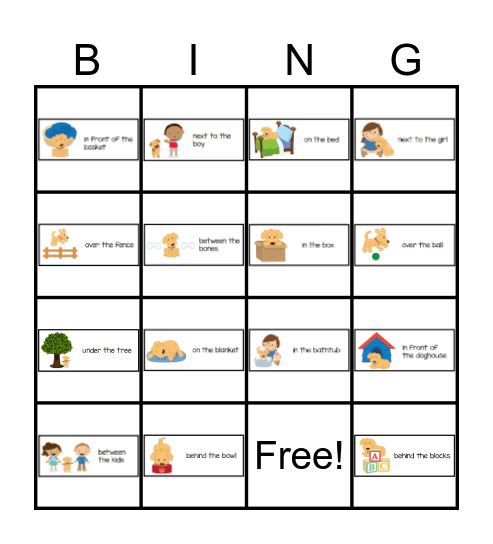 Preposition of place Bingo Card