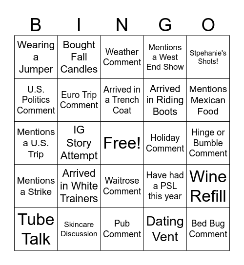 BASIC LONDON Bingo Card