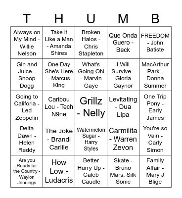 Lauren's Favorite Songs Bingo Card
