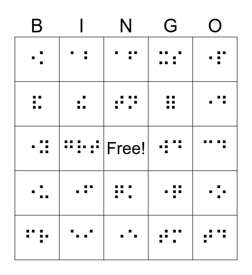 Braille Bingo Card