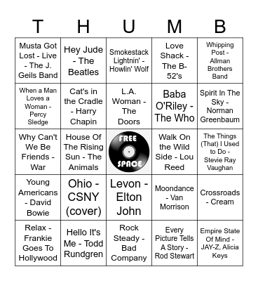 Mark's Favorite Songs Bingo Card