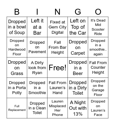 Lauren’s New Phone Bingo Card