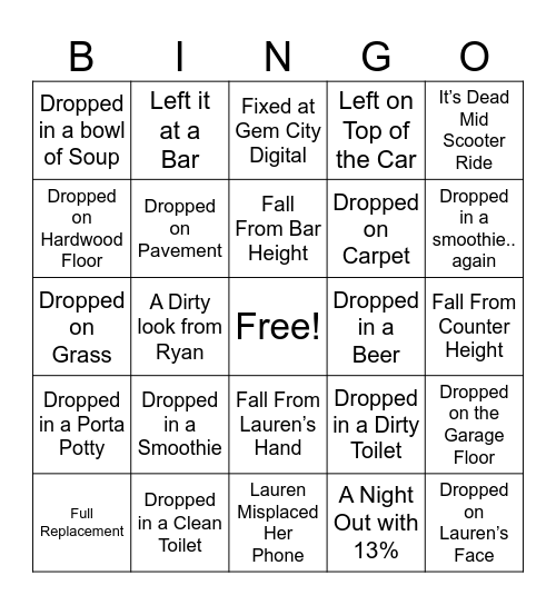 Lauren’s New Phone Bingo Card