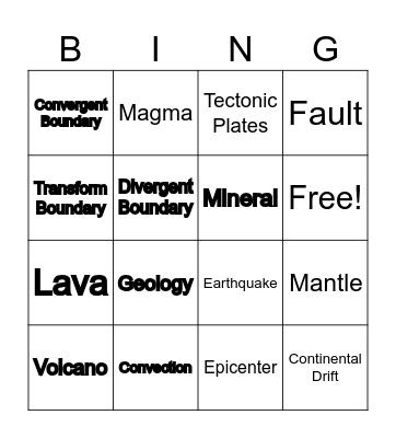 Vocabulary Bingo Card