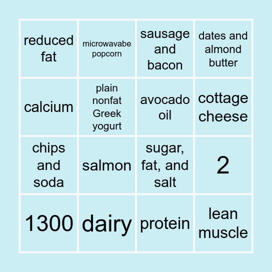 Healthy Eating Bingo Card