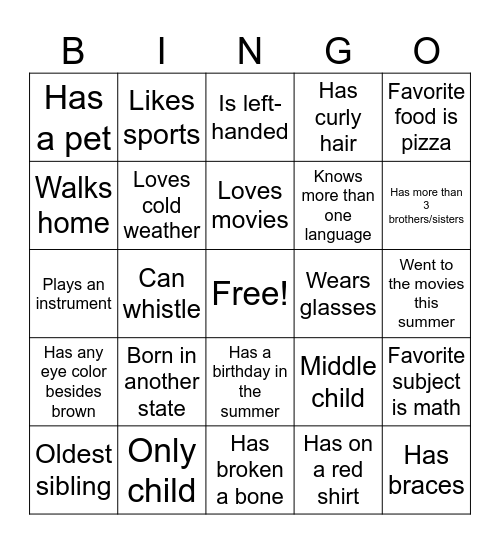 Classmate Bingo Card