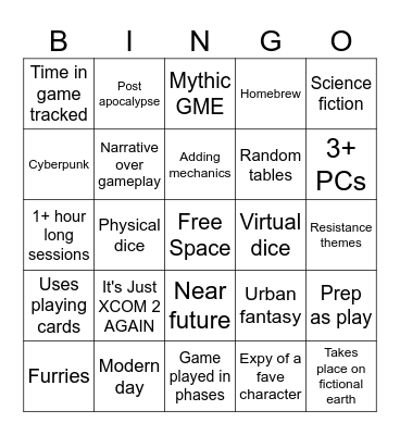 Wolf's Solo TTRPGs Bingo Card