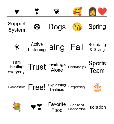 Loving & Belonging Bingo Card